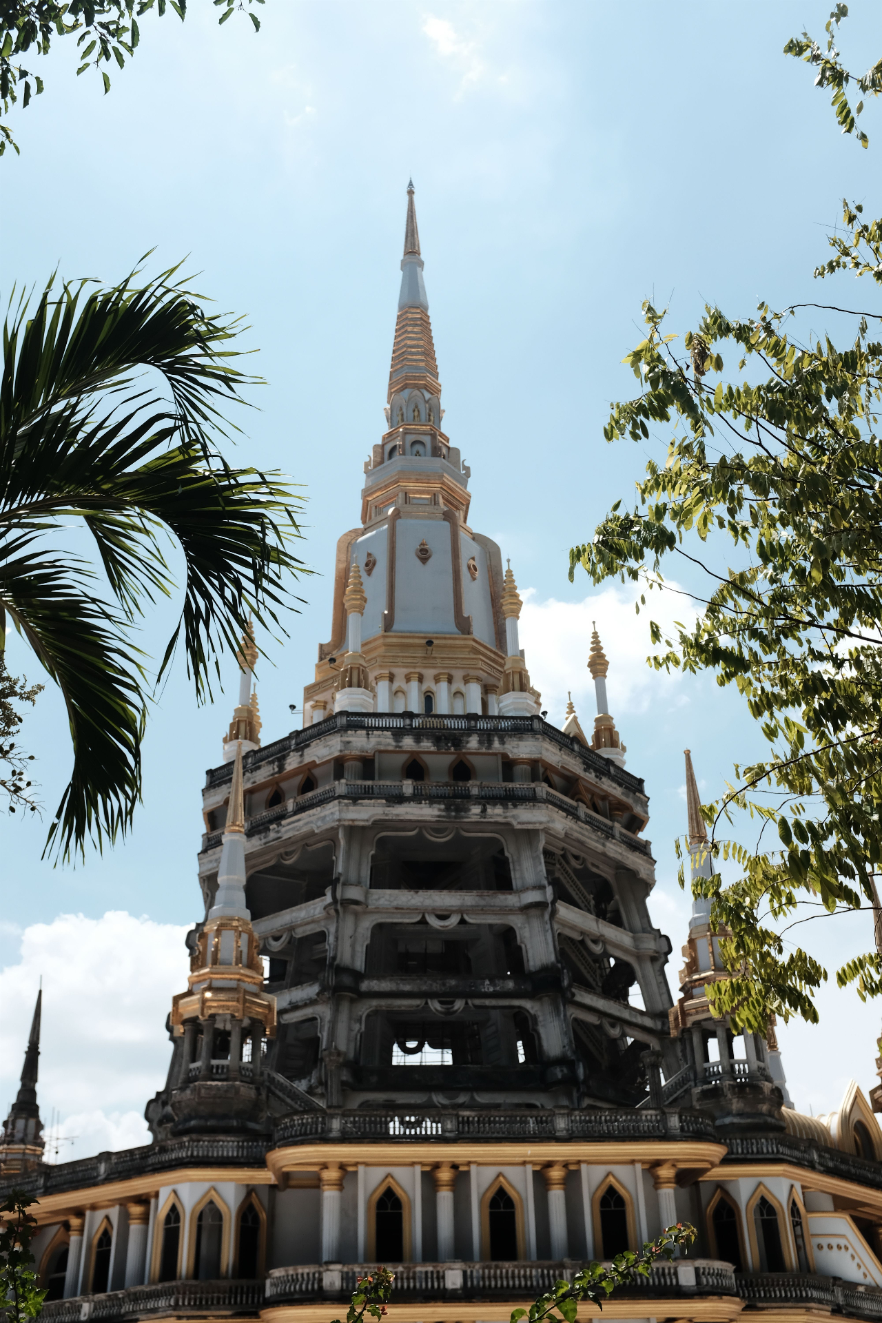 Thai temple spire with palms